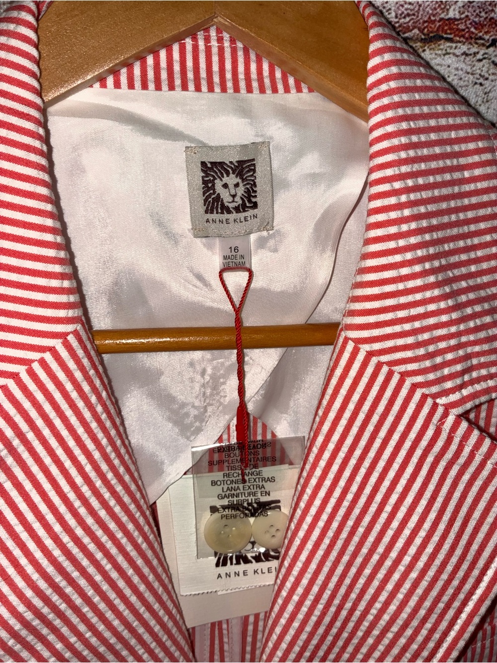 Anne Klein Poppy and White Striped Blazer/Pants